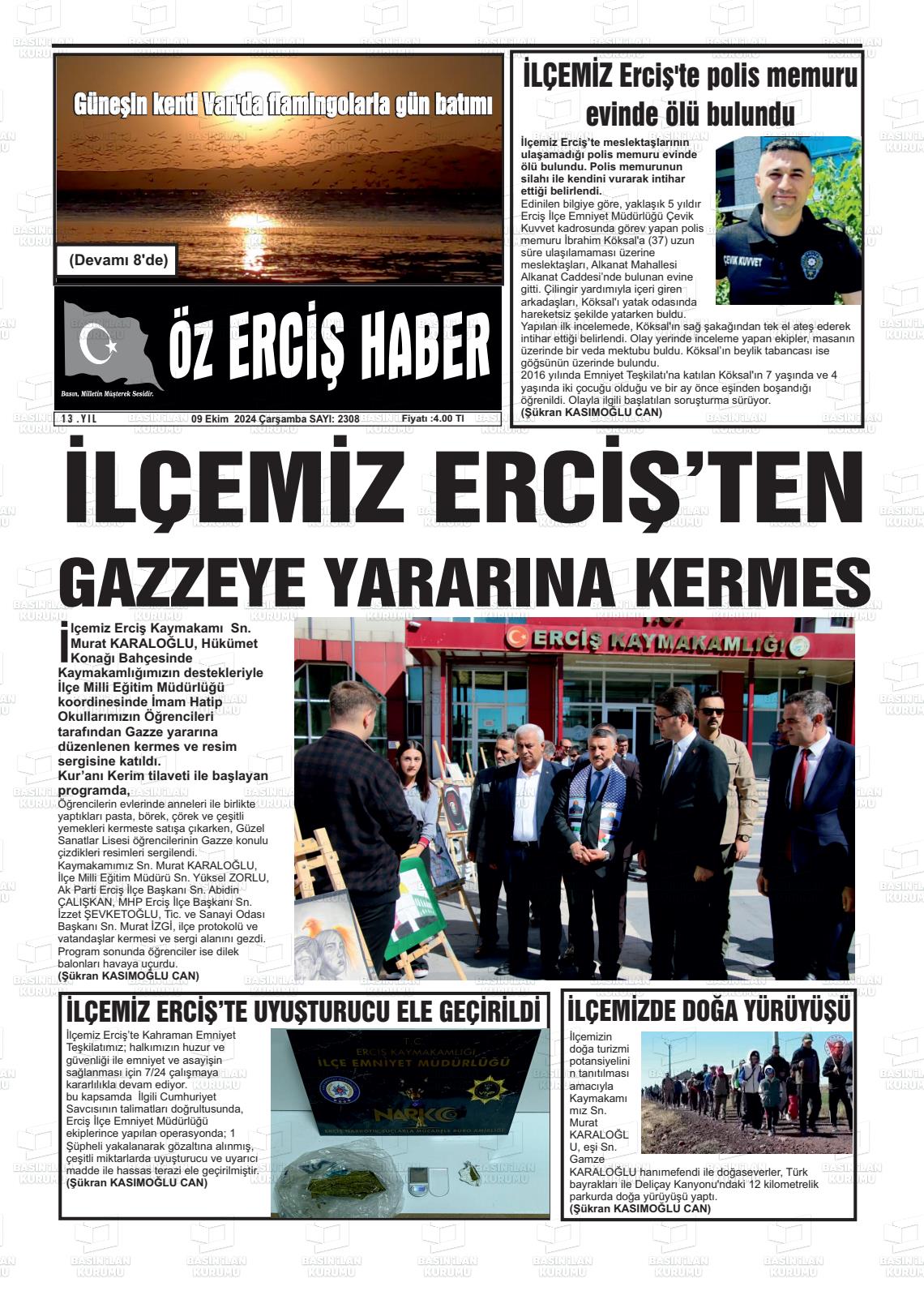 09 Ekim 2024 Öz Erciş Haber Gazete Manşeti