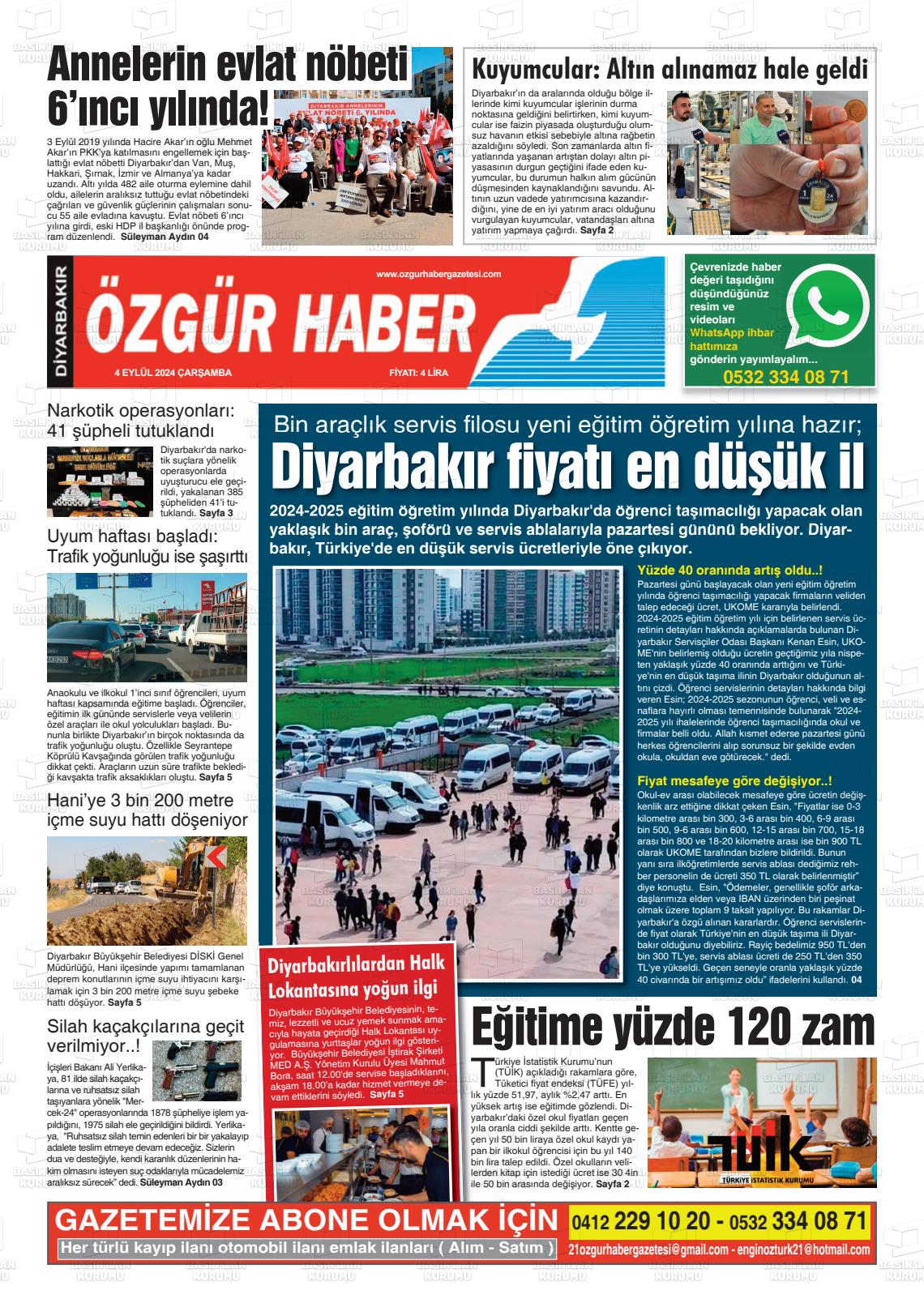 04 Eylül 2024 Özgür Haber Gazete Manşeti