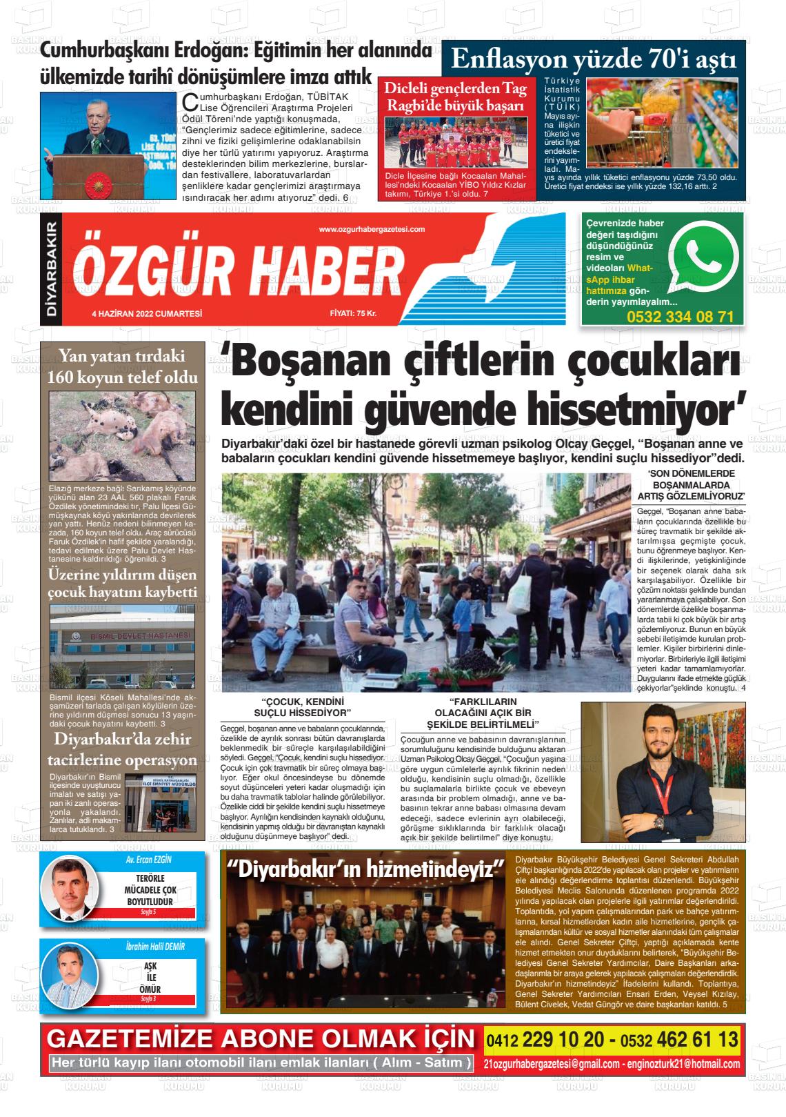 04 Haziran 2022 Özgür Haber Gazete Manşeti