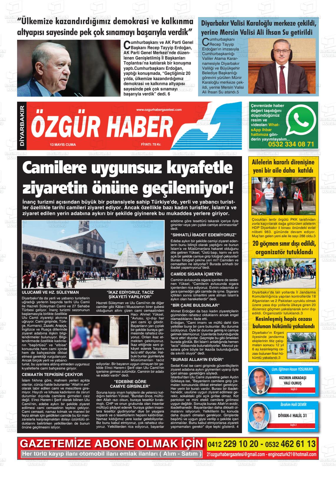 13 Mayıs 2022 Özgür Haber Gazete Manşeti