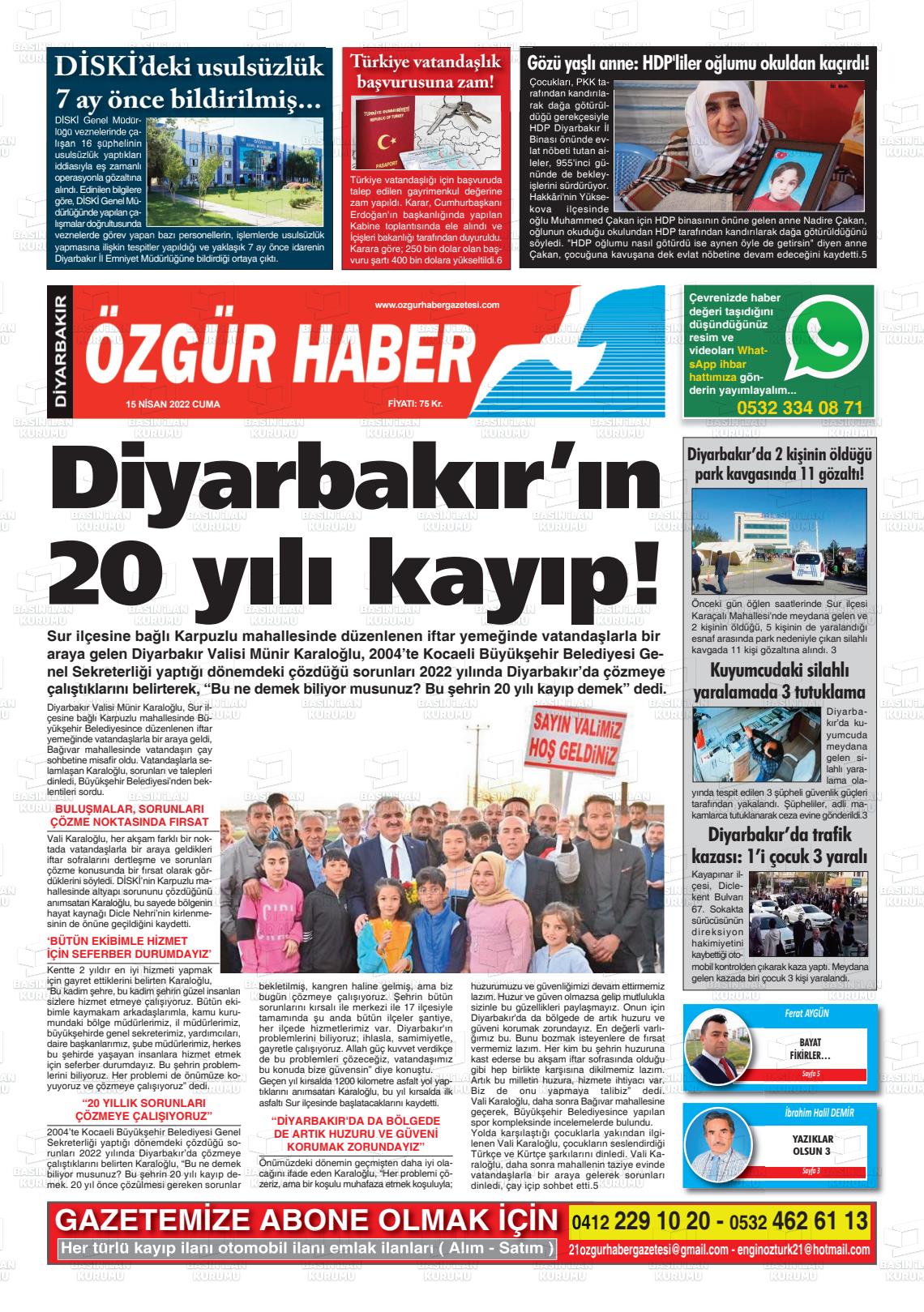 13 Haziran 2022 Özgür Haber Gazete Manşeti