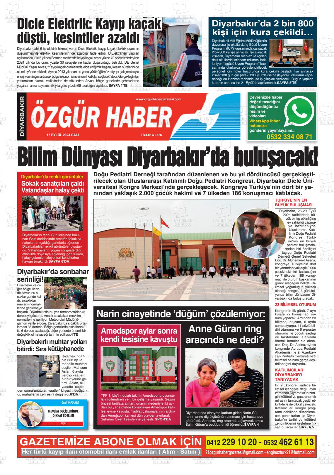 17 Eylül 2024 Özgür Haber Gazete Manşeti