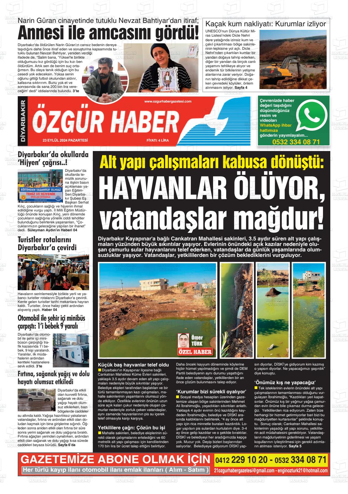 23 Eylül 2024 Özgür Haber Gazete Manşeti