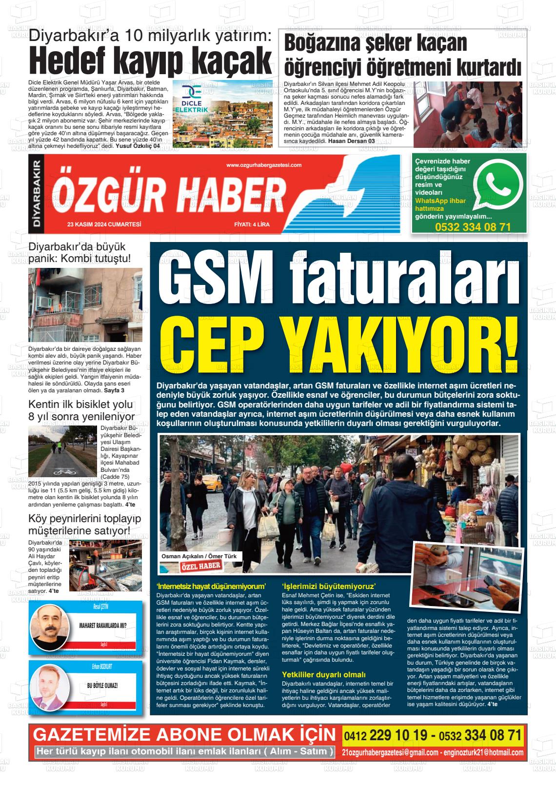 23 Kasım 2024 Özgür Haber Gazete Manşeti