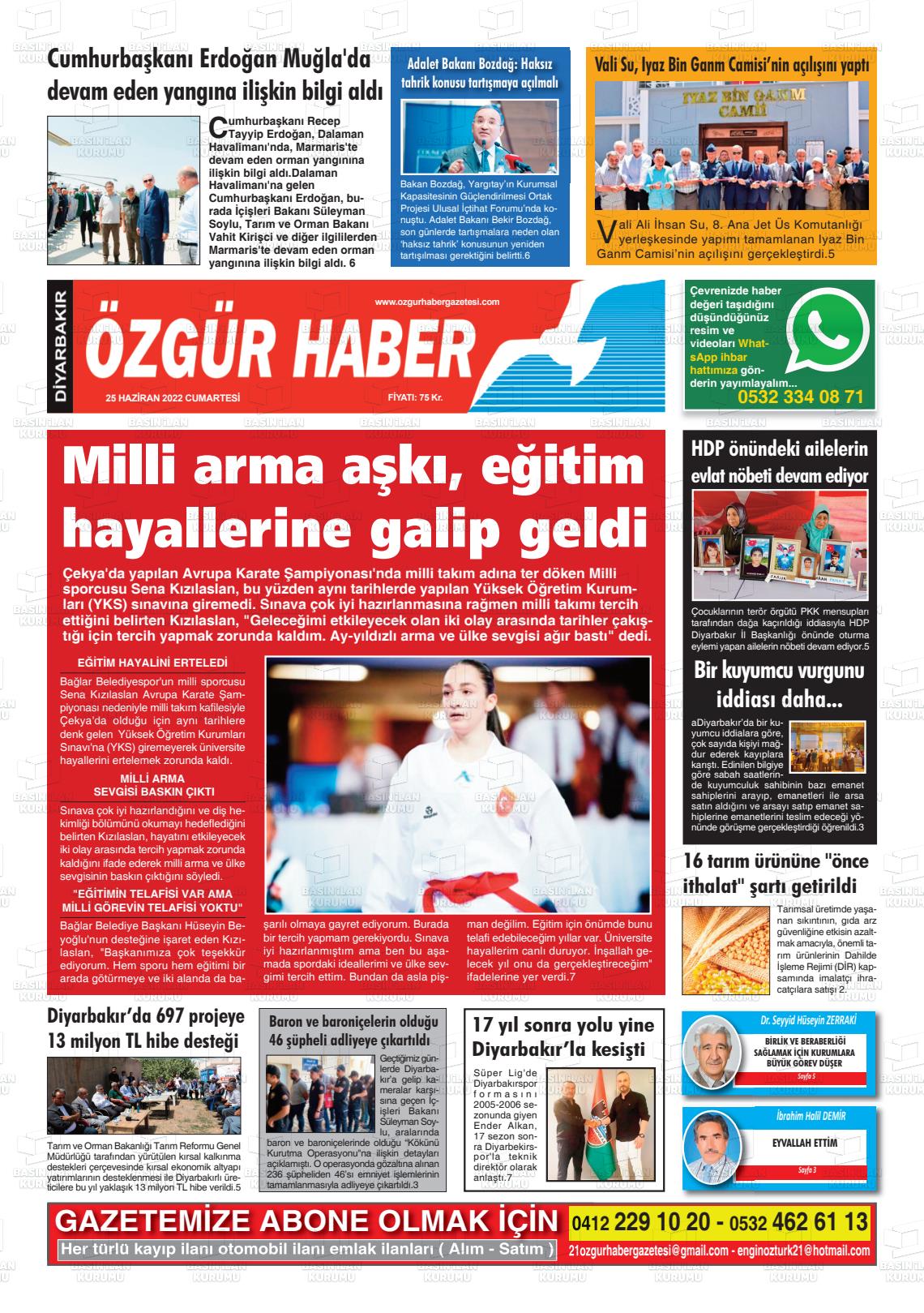 25 Haziran 2022 Özgür Haber Gazete Manşeti