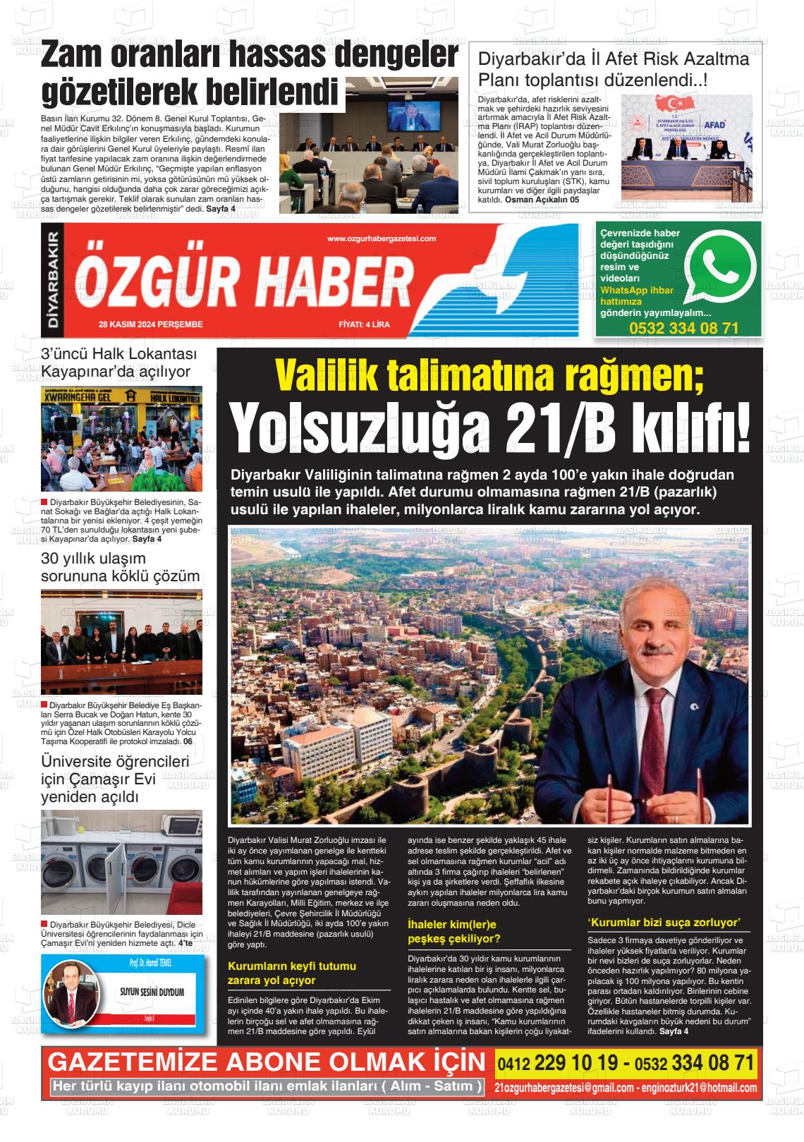 21 Aralık 2024 Özgür Haber Gazete Manşeti