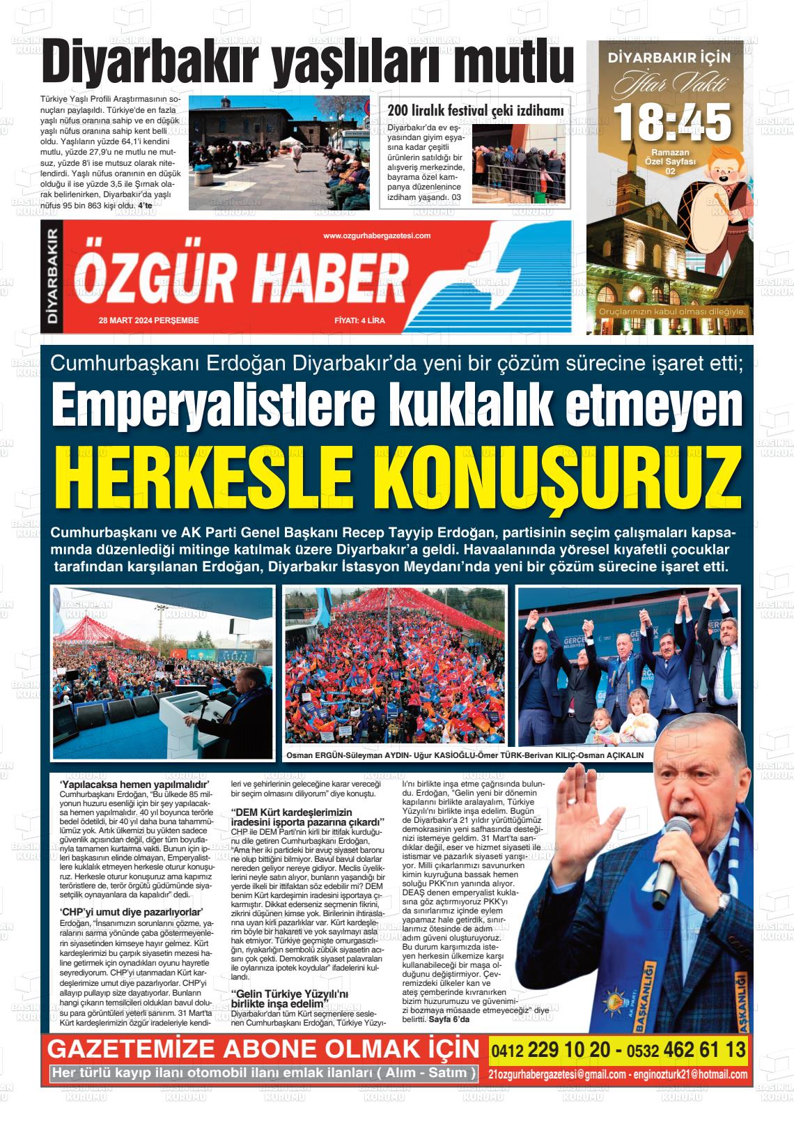 28 Mart 2024 Özgür Haber Gazete Manşeti