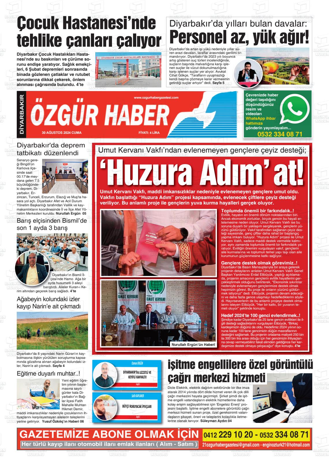 30 Ağustos 2024 Özgür Haber Gazete Manşeti