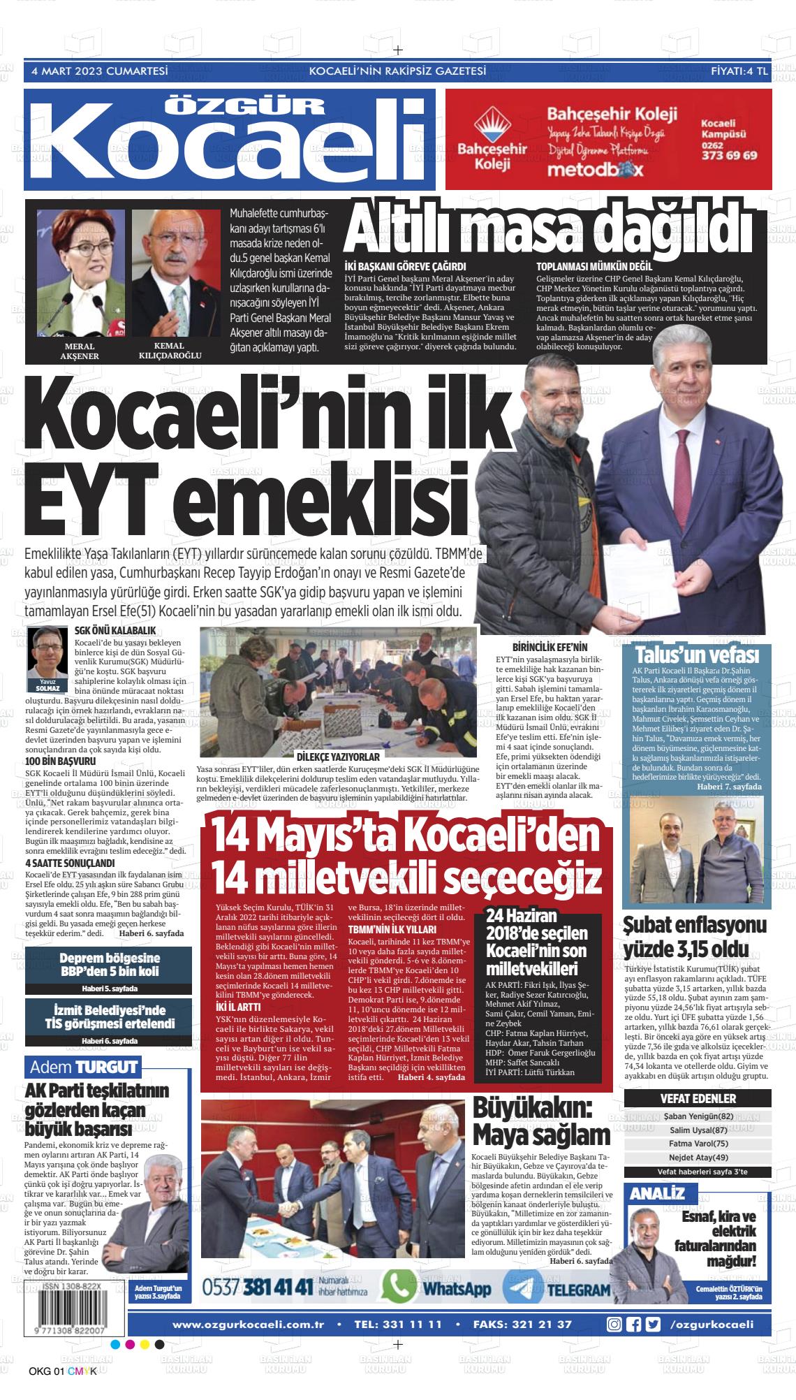 02 Mayıs 2023 Özgür Kocaeli Gazete Manşeti