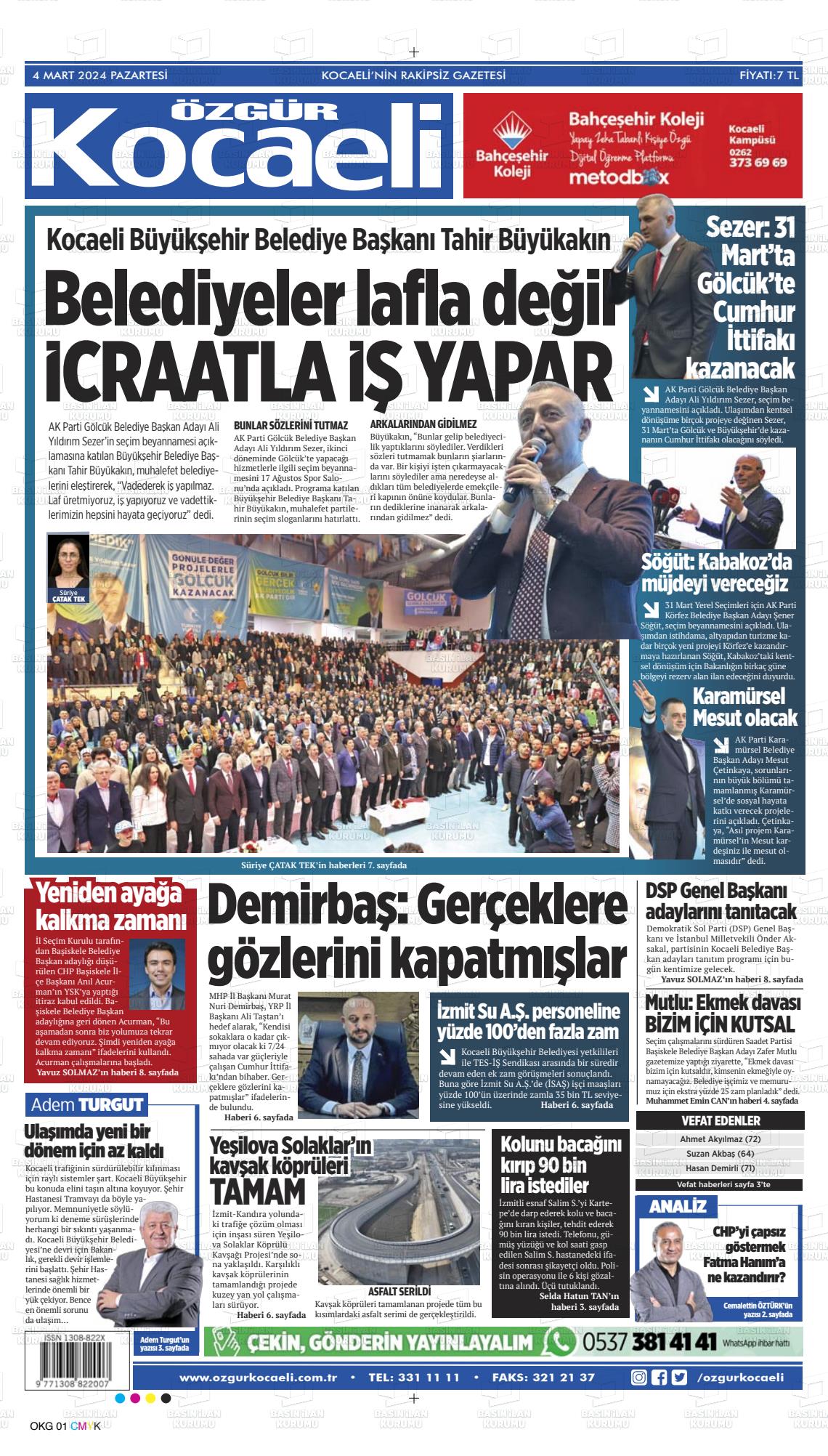 04 Mart 2024 Özgür Kocaeli Gazete Manşeti