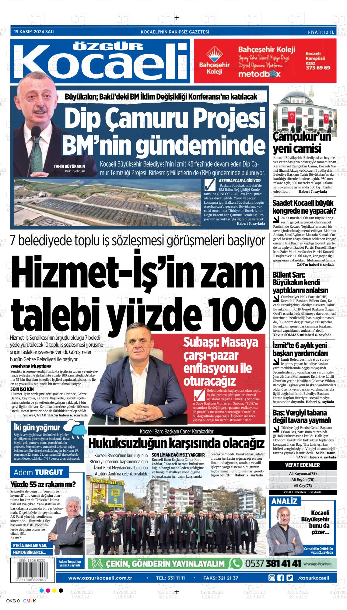 19 Kasım 2024 Özgür Kocaeli Gazete Manşeti