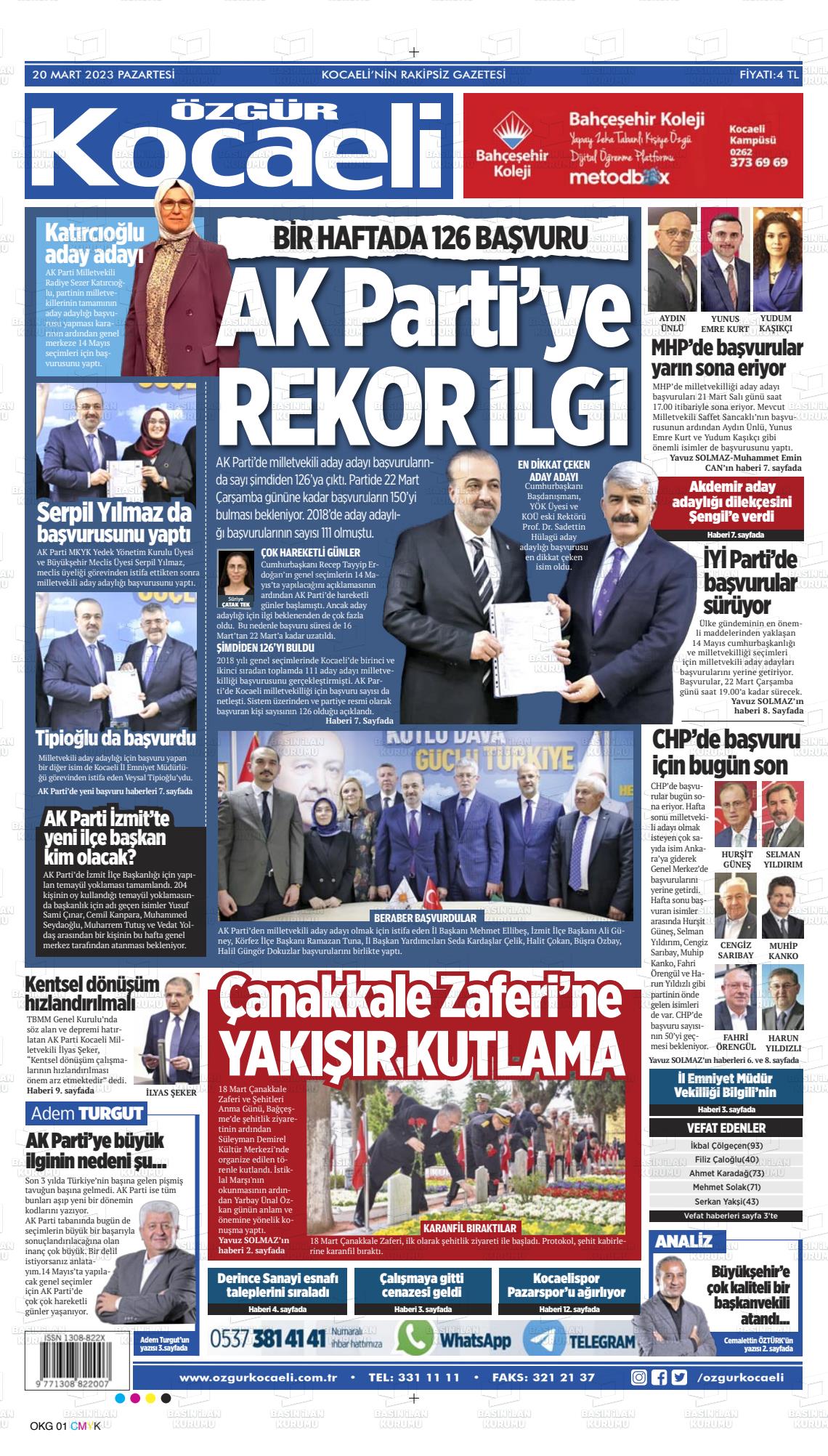 18 Mayıs 2023 Özgür Kocaeli Gazete Manşeti