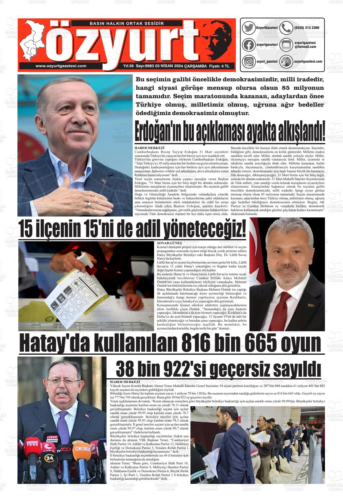 03 Nisan 2024 Özyurt Gazete Manşeti