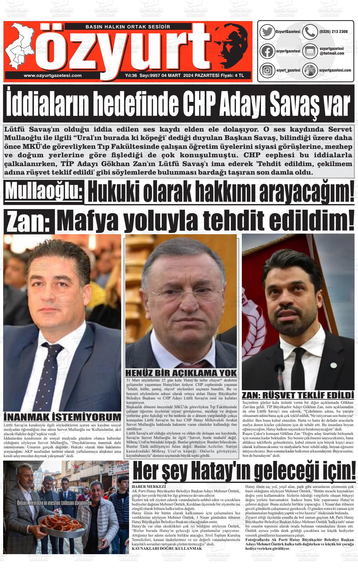 04 Mart 2024 Özyurt Gazete Manşeti