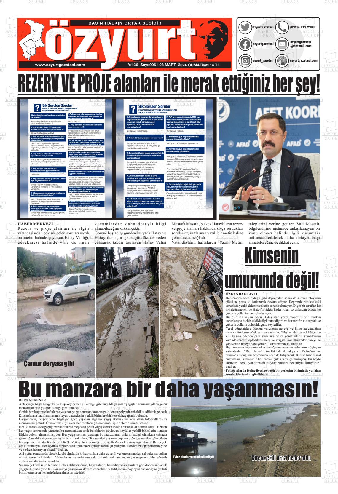 08 Mart 2024 Özyurt Gazete Manşeti