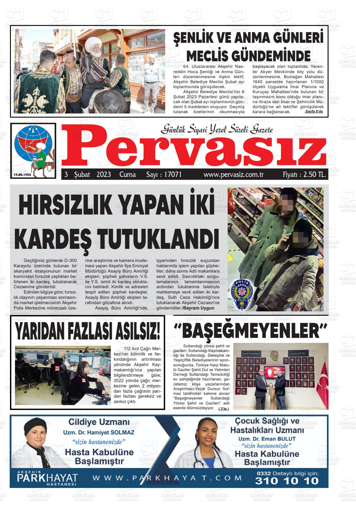 03 Nisan 2023 Konya Pervasız Gazete Manşeti