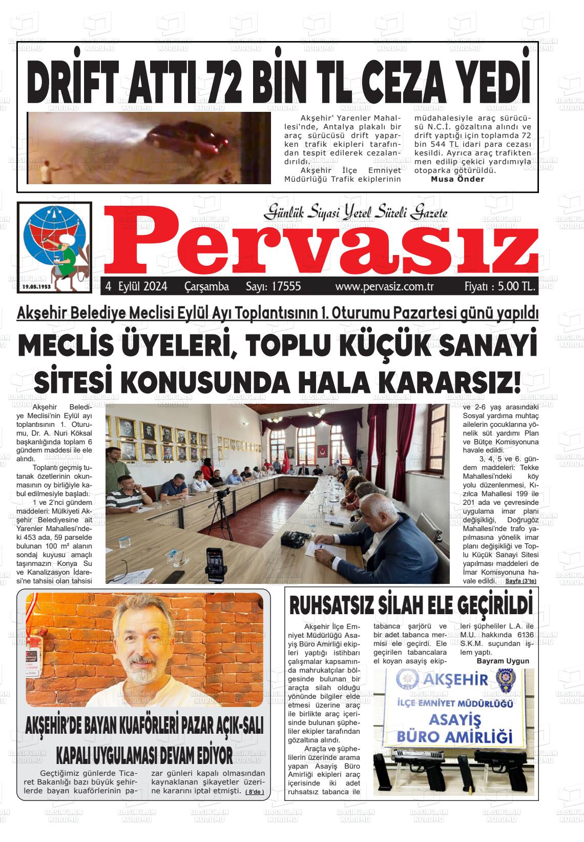 04 Eylül 2024 Konya Pervasız Gazete Manşeti