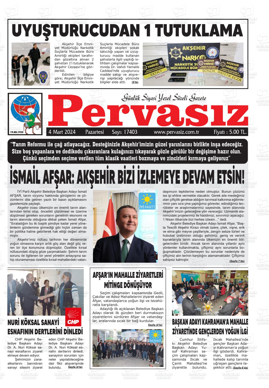 04 Mart 2024 Konya Pervasız Gazete Manşeti