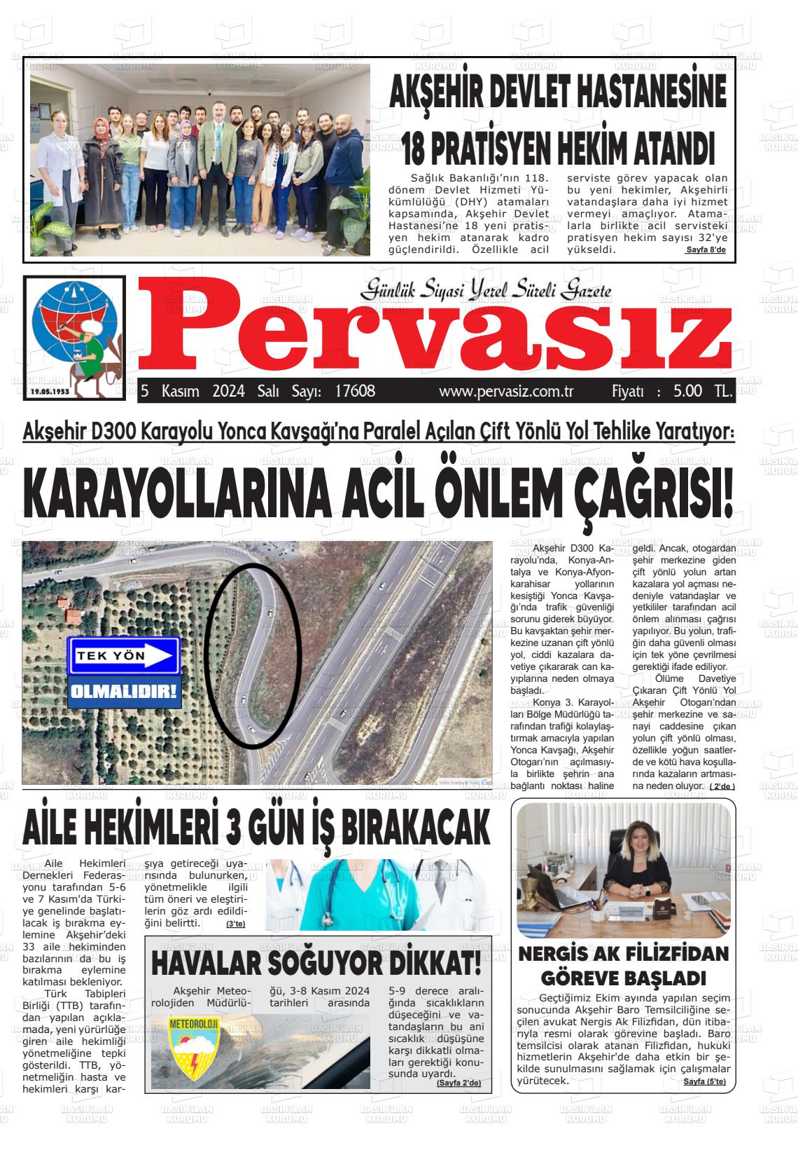 05 Kasım 2024 Konya Pervasız Gazete Manşeti