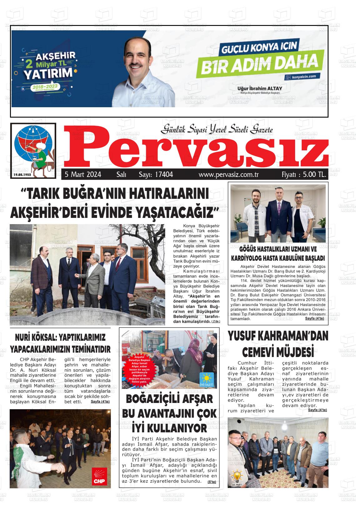 07 Mart 2024 Konya Pervasız Gazete Manşeti