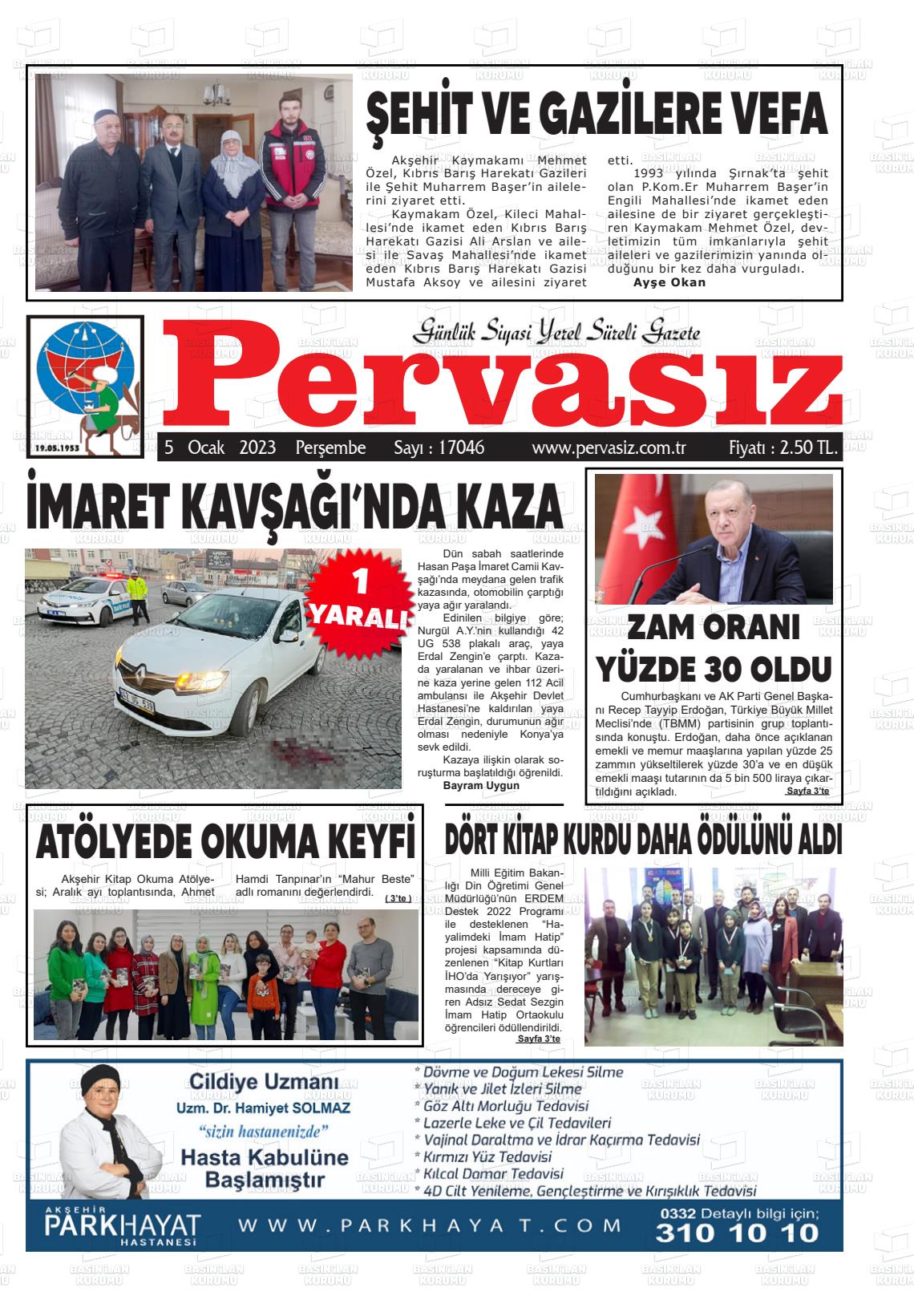 05 Ocak 2023 Konya Pervasız Gazete Manşeti