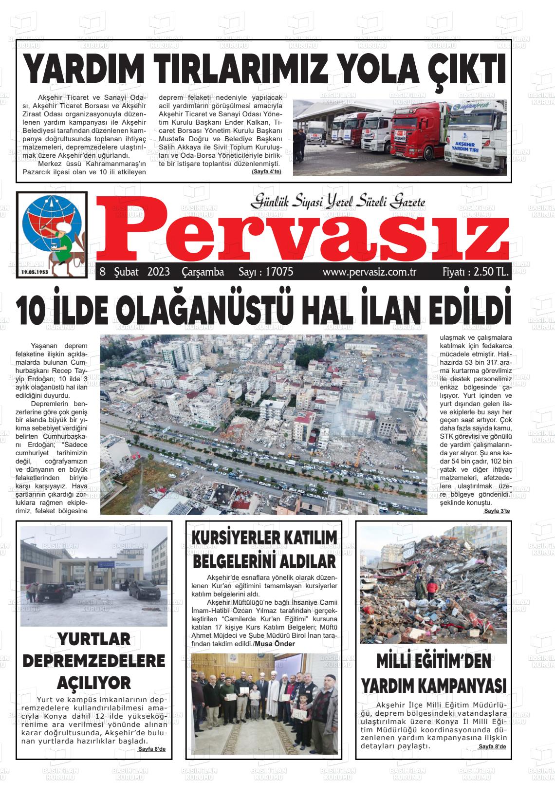 08 Nisan 2023 Konya Pervasız Gazete Manşeti