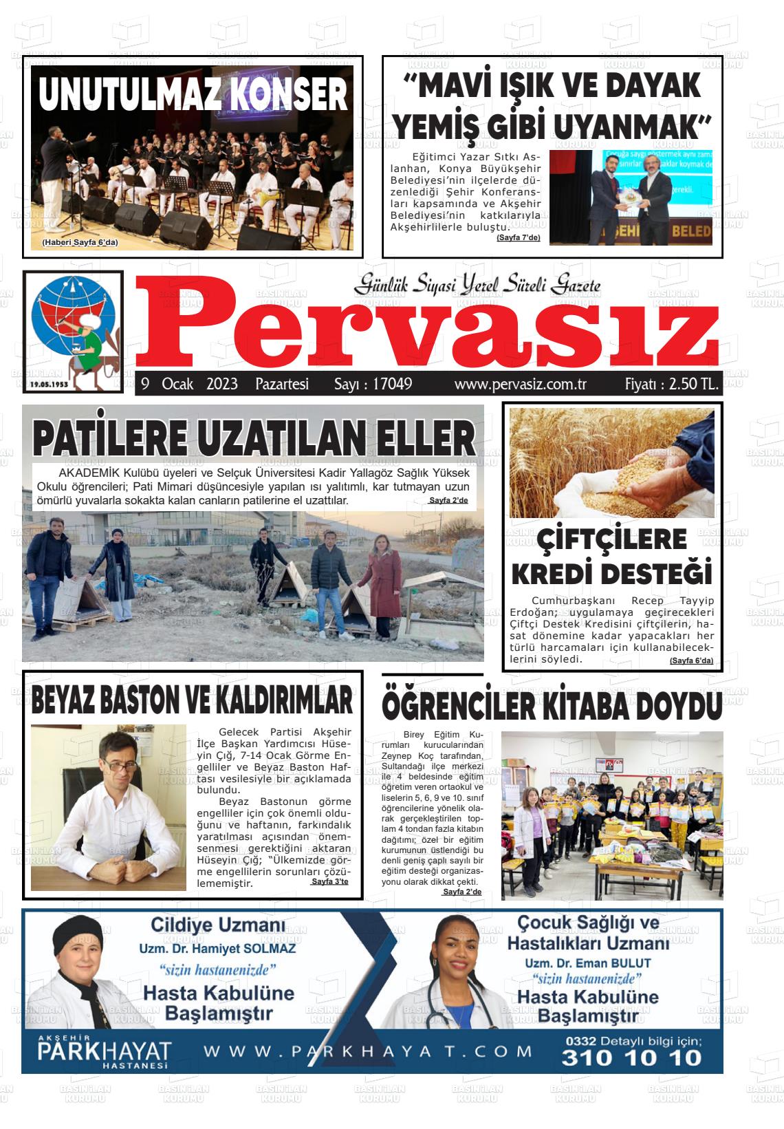 09 Ocak 2023 Konya Pervasız Gazete Manşeti