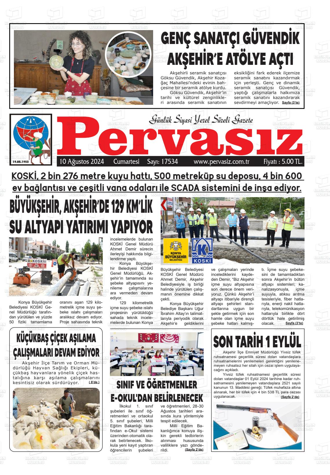 10 Ağustos 2024 Konya Pervasız Gazete Manşeti