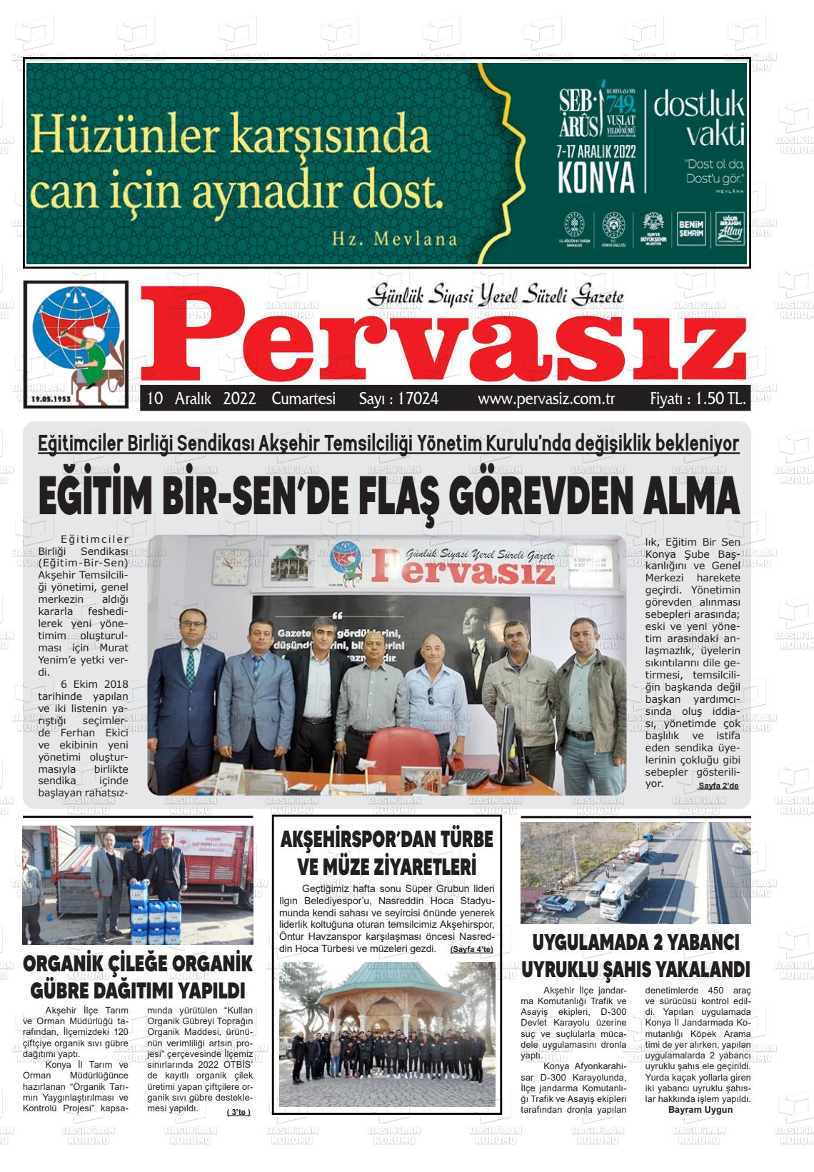 10 Aralık 2022 Konya Pervasız Gazete Manşeti