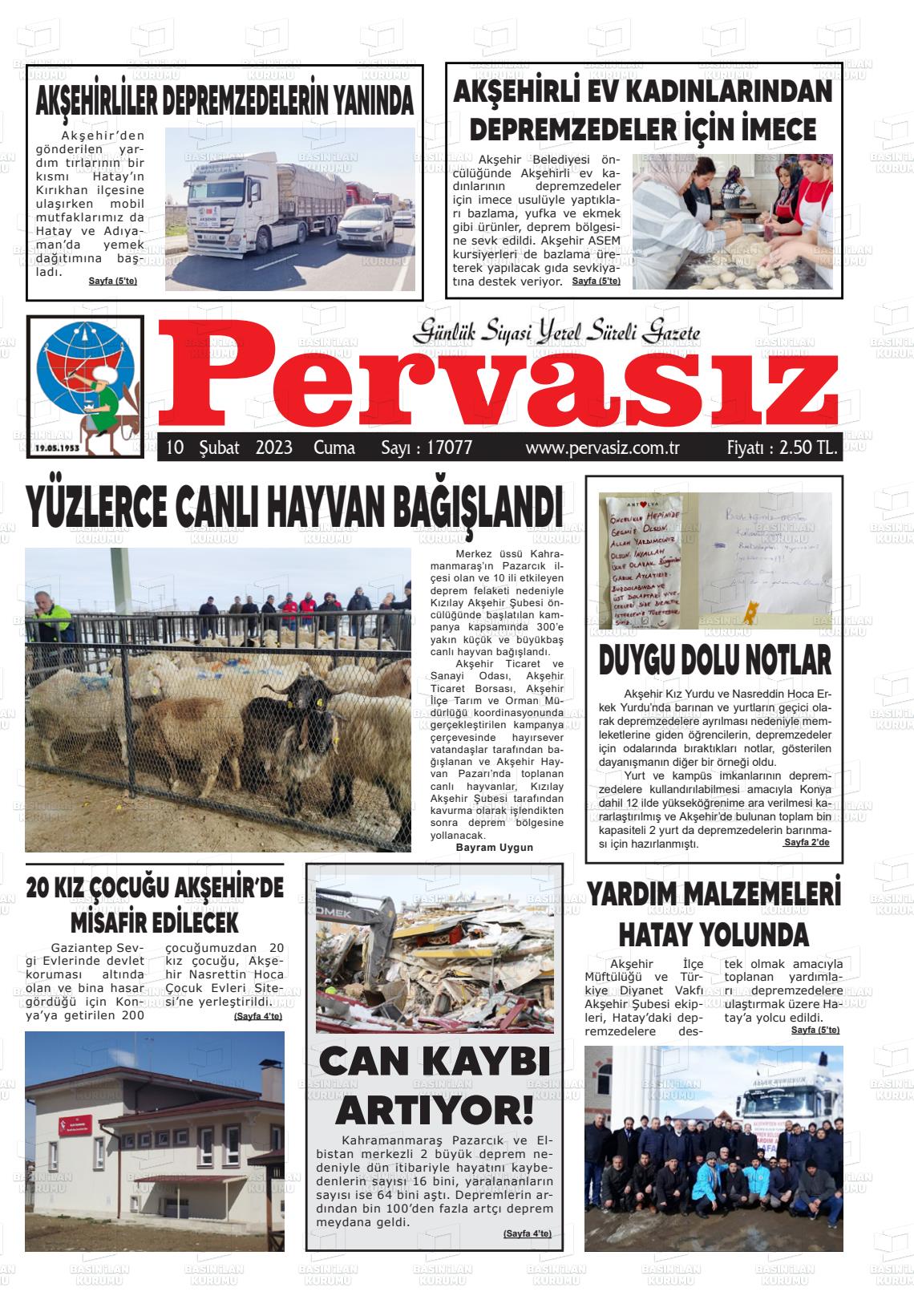 10 Nisan 2023 Konya Pervasız Gazete Manşeti