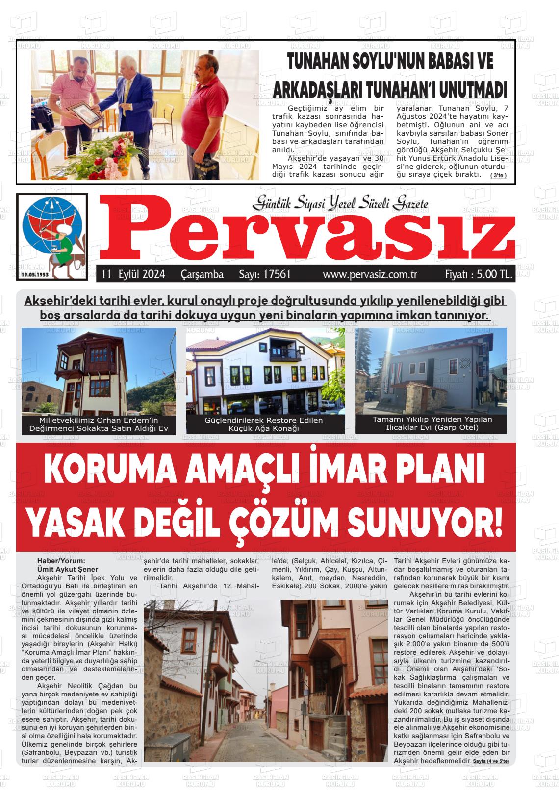 11 Eylül 2024 Konya Pervasız Gazete Manşeti