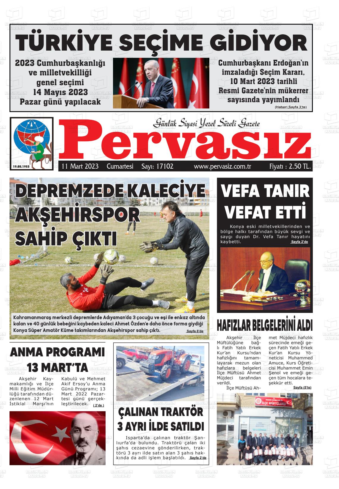 11 Mart 2023 Konya Pervasız Gazete Manşeti