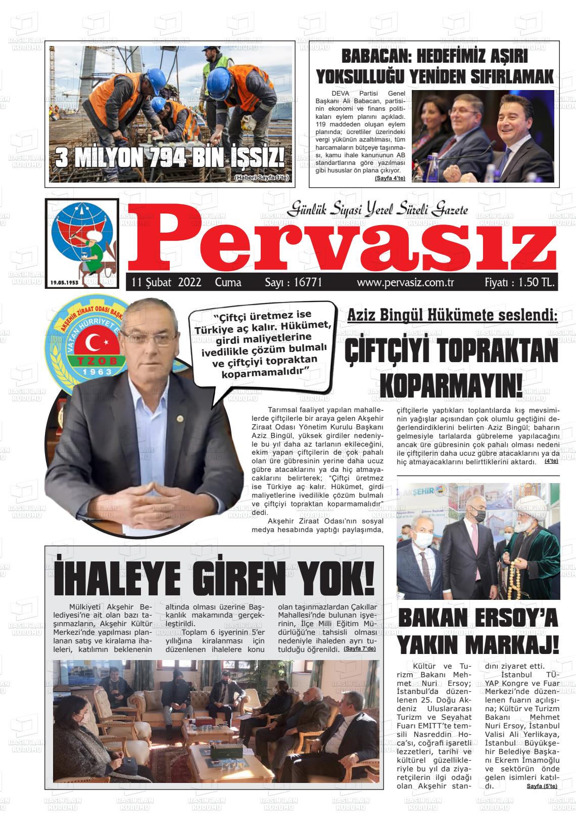 11 Nisan 2022 Konya Pervasız Gazete Manşeti