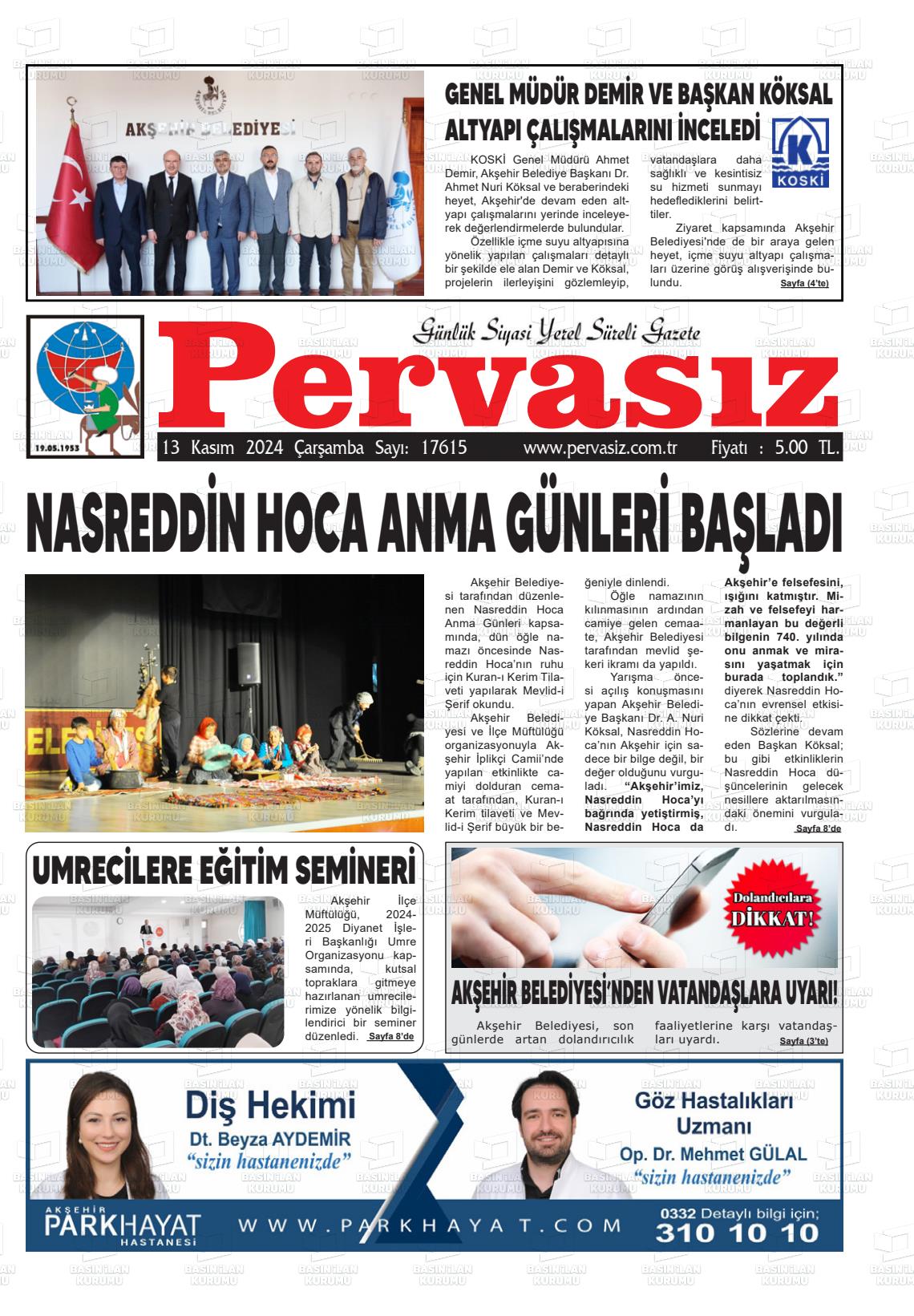 13 Kasım 2024 Konya Pervasız Gazete Manşeti