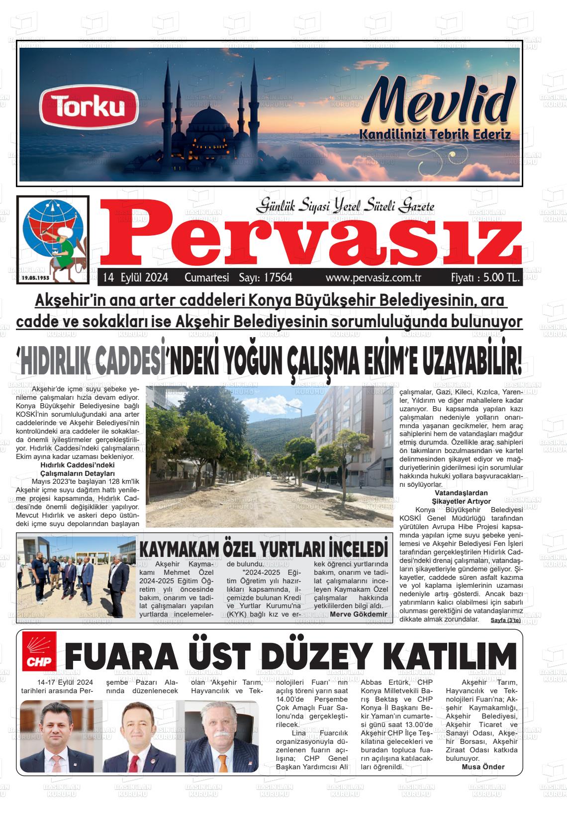 14 Eylül 2024 Konya Pervasız Gazete Manşeti