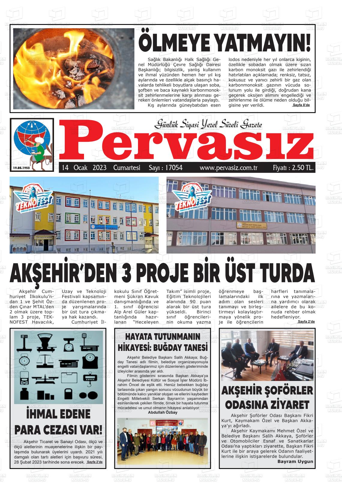 14 Ocak 2023 Konya Pervasız Gazete Manşeti