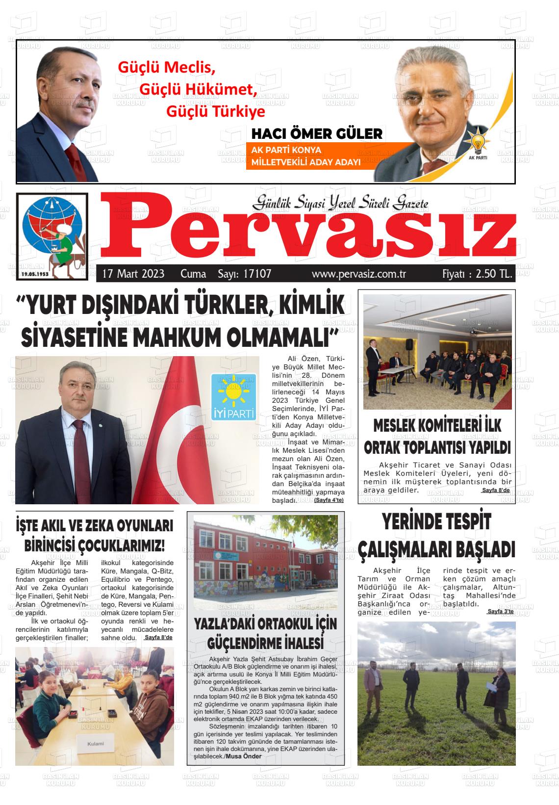 15 Mayıs 2023 Konya Pervasız Gazete Manşeti