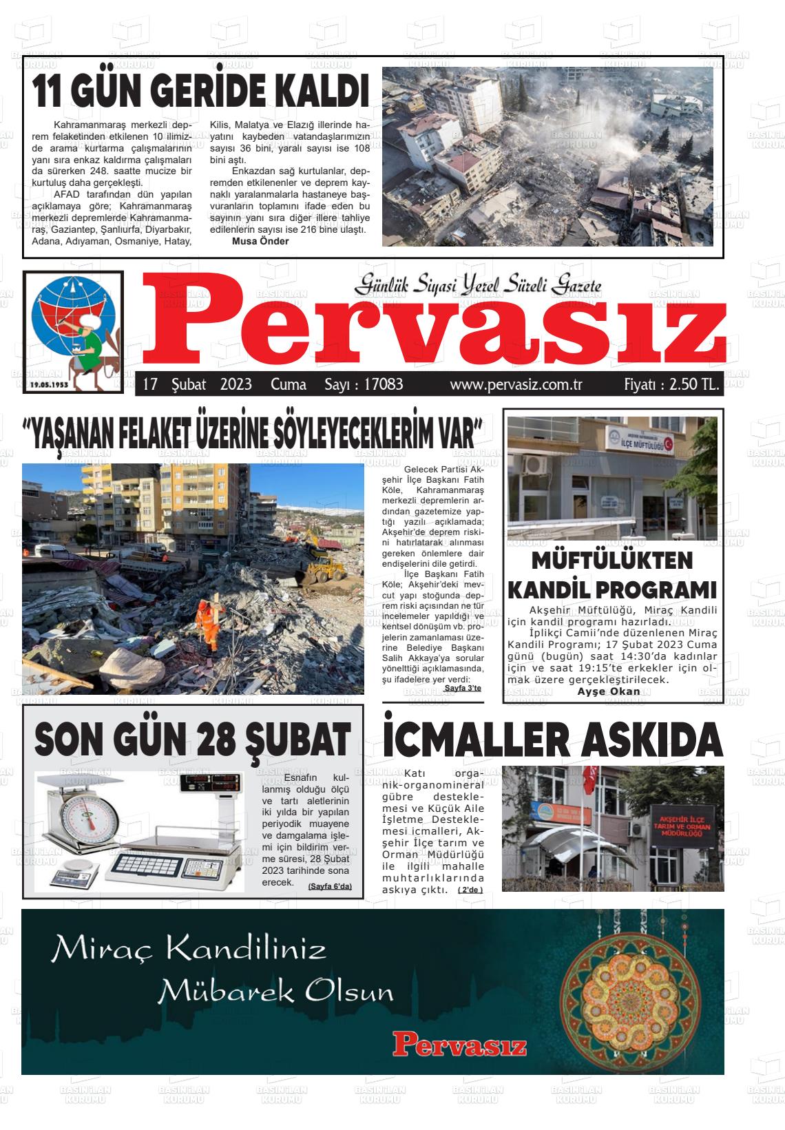 17 Nisan 2023 Konya Pervasız Gazete Manşeti