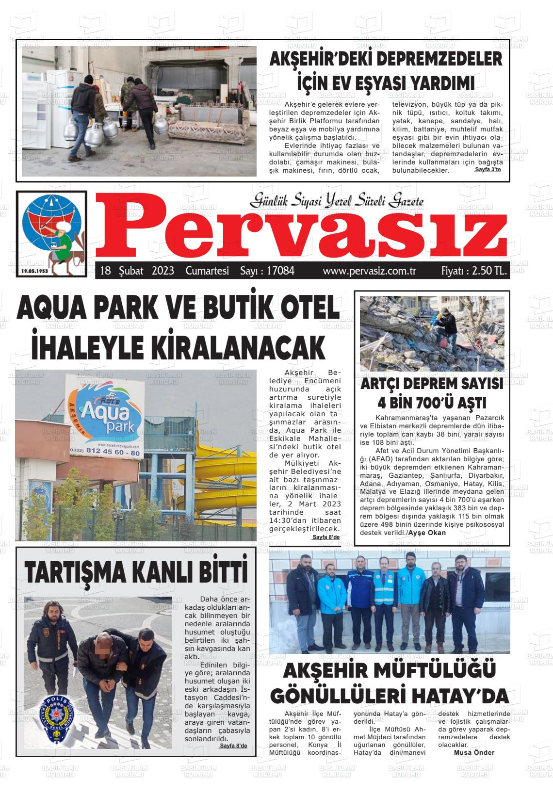 18 Şubat 2023 Konya Pervasız Gazete Manşeti