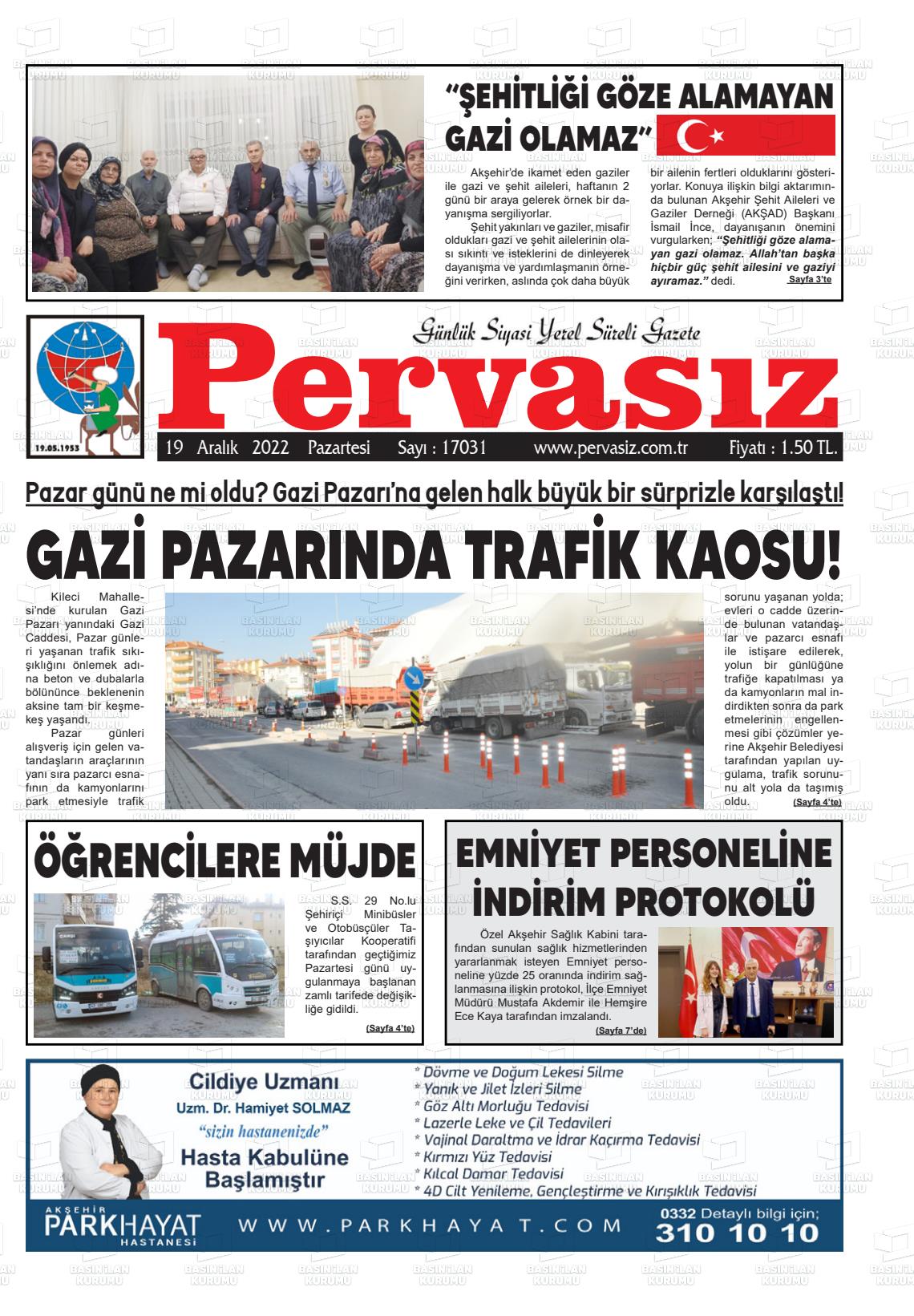 19 Aralık 2022 Konya Pervasız Gazete Manşeti