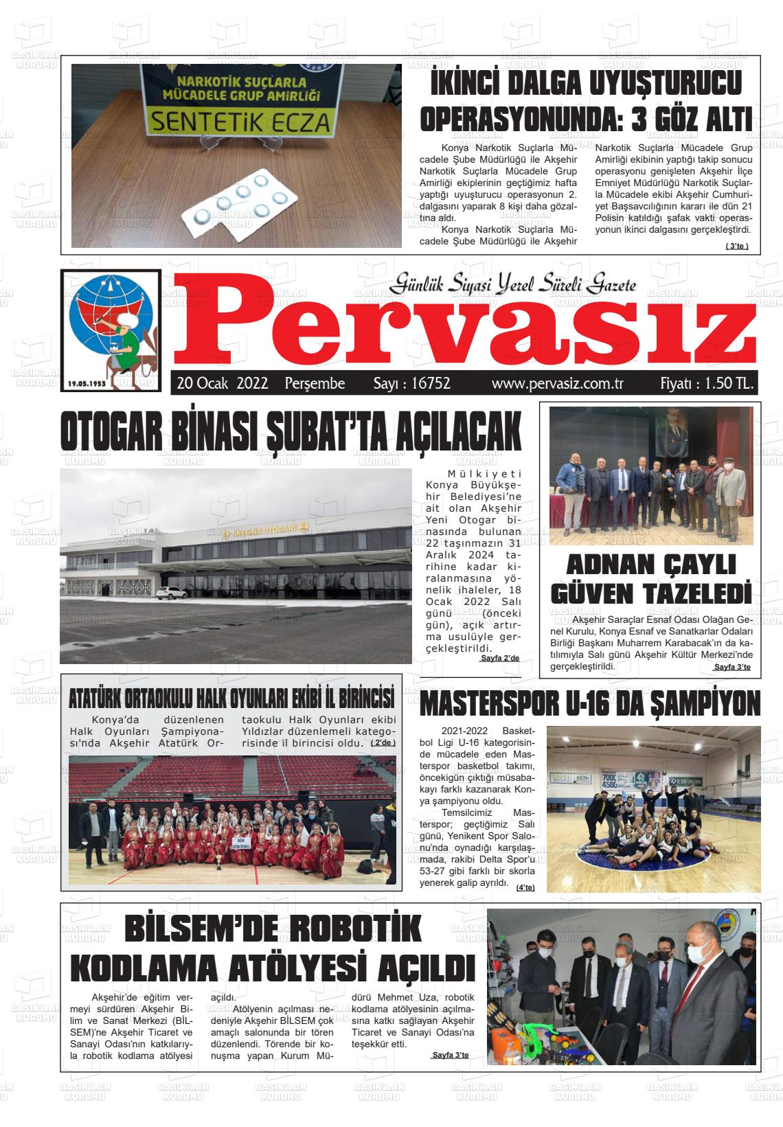 20 Ocak 2022 Konya Pervasız Gazete Manşeti