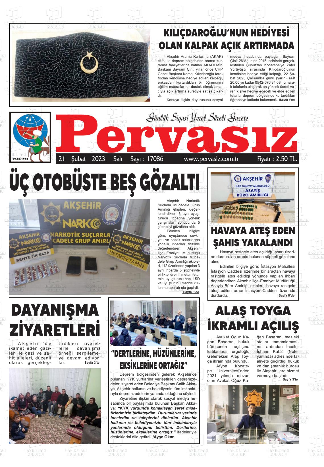 21 Şubat 2023 Konya Pervasız Gazete Manşeti