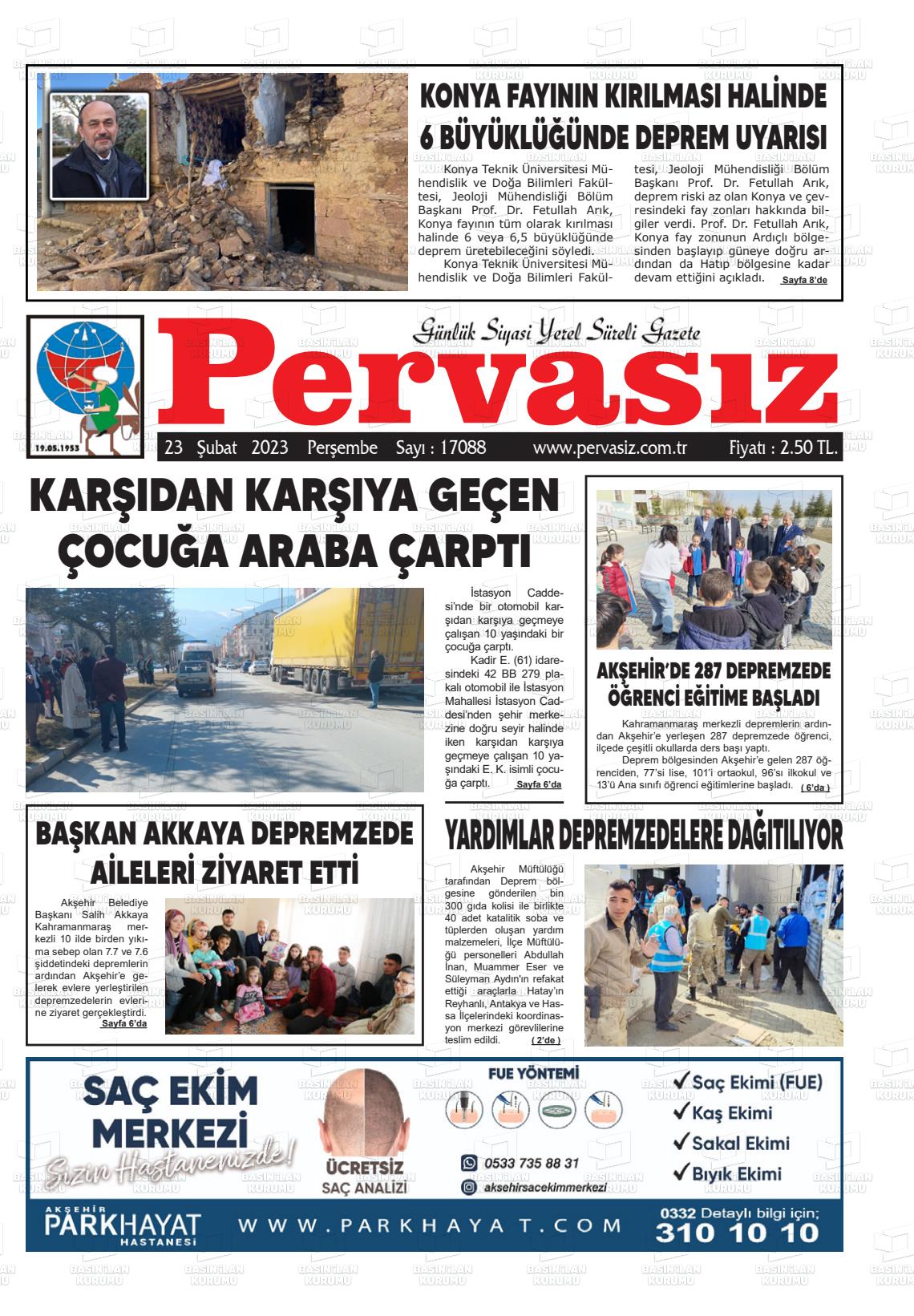 02 Mart 2023 Konya Pervasız Gazete Manşeti