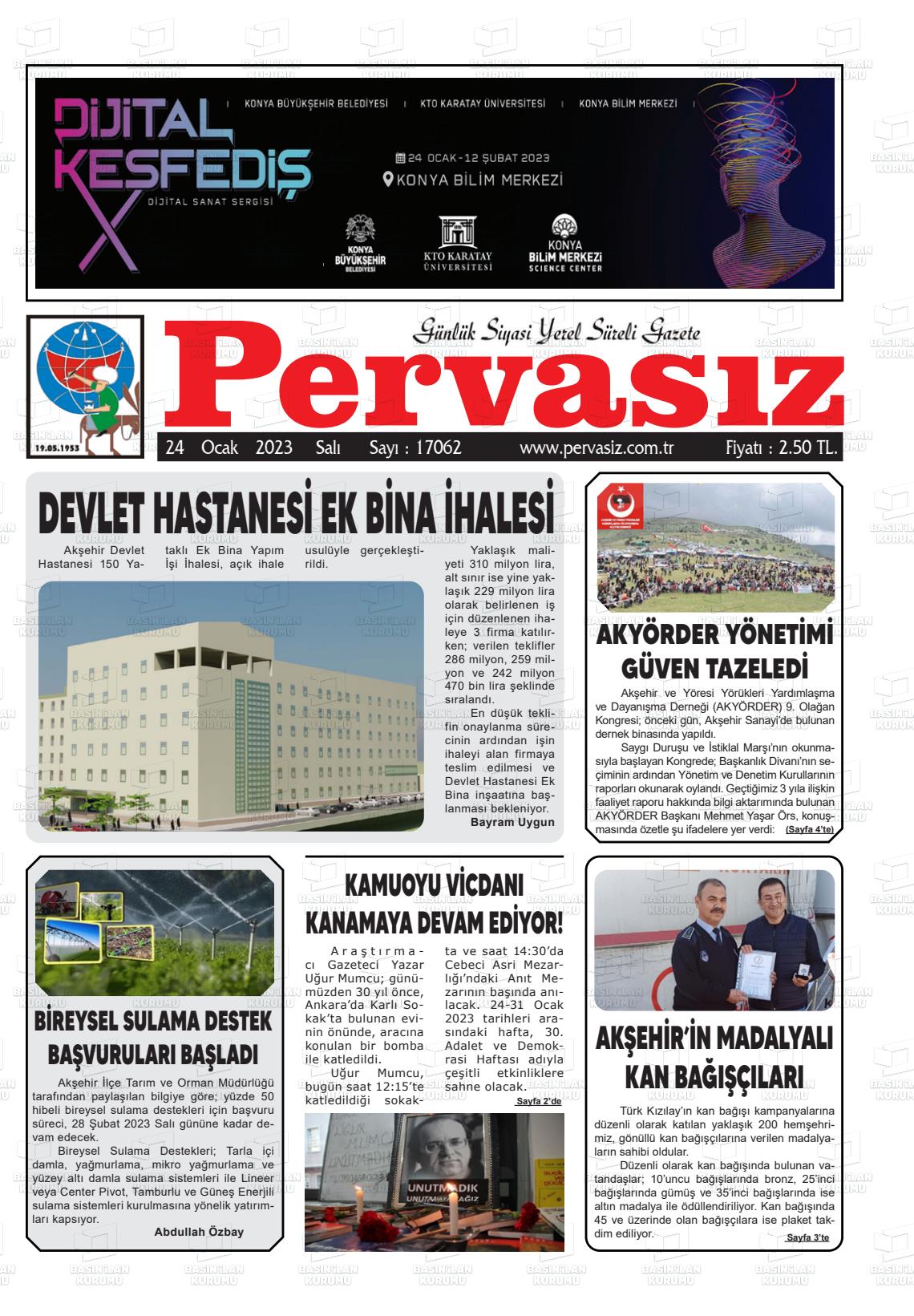 24 Ocak 2023 Konya Pervasız Gazete Manşeti