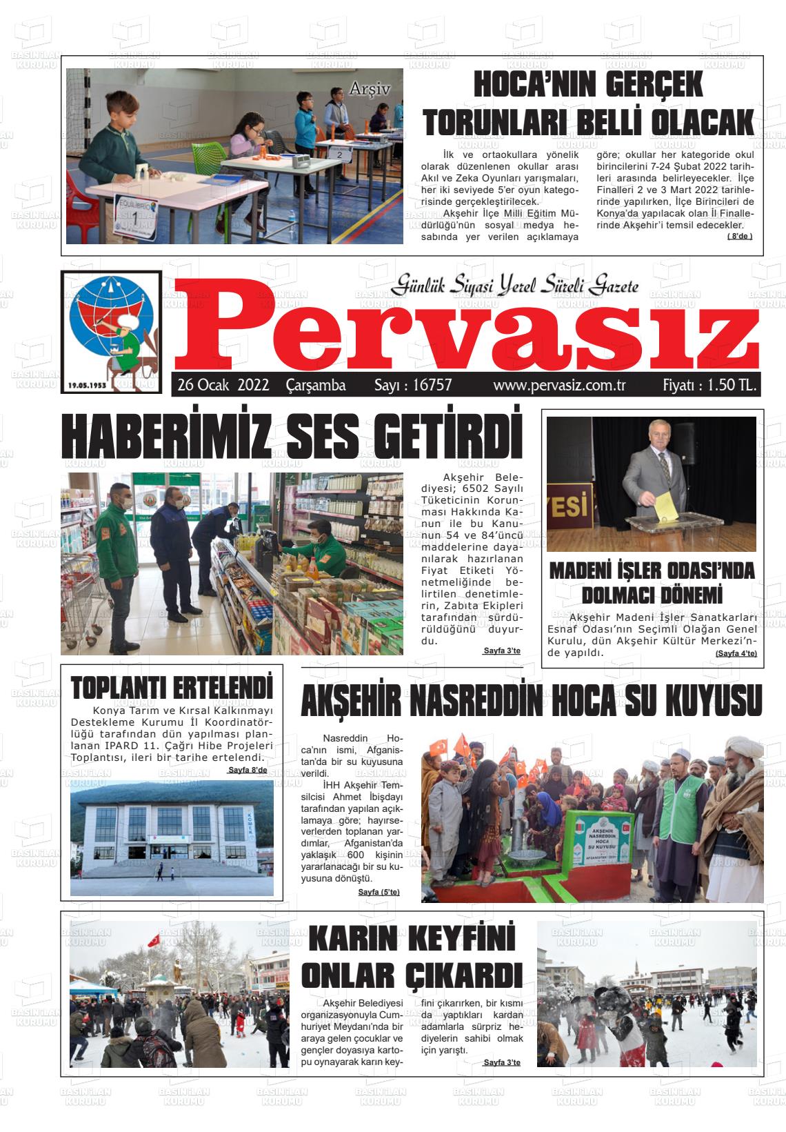 26 Ocak 2022 Konya Pervasız Gazete Manşeti