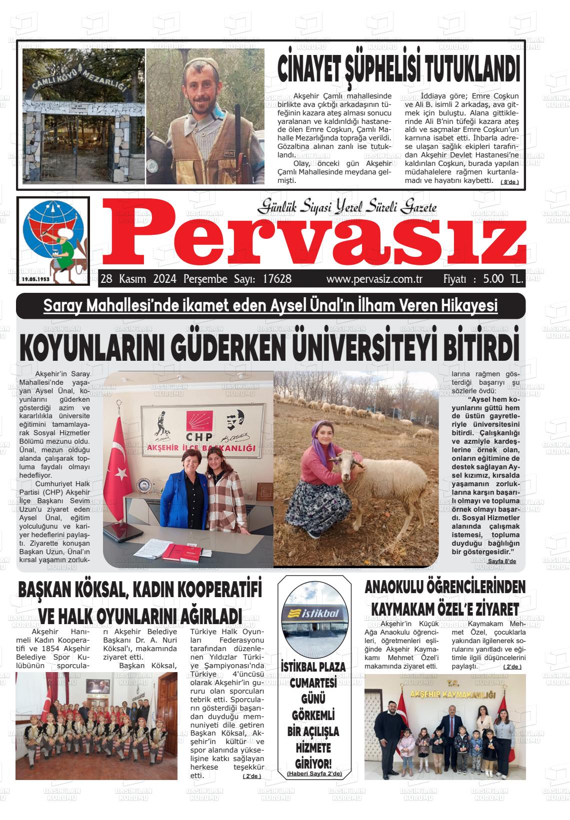 02 Aralık 2024 Konya Pervasız Gazete Manşeti