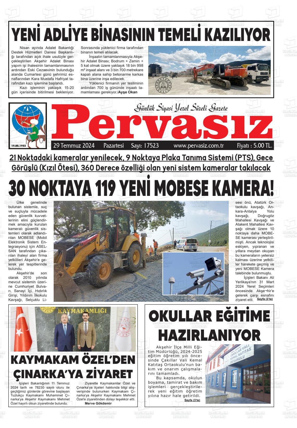 29 Temmuz 2024 Konya Pervasız Gazete Manşeti