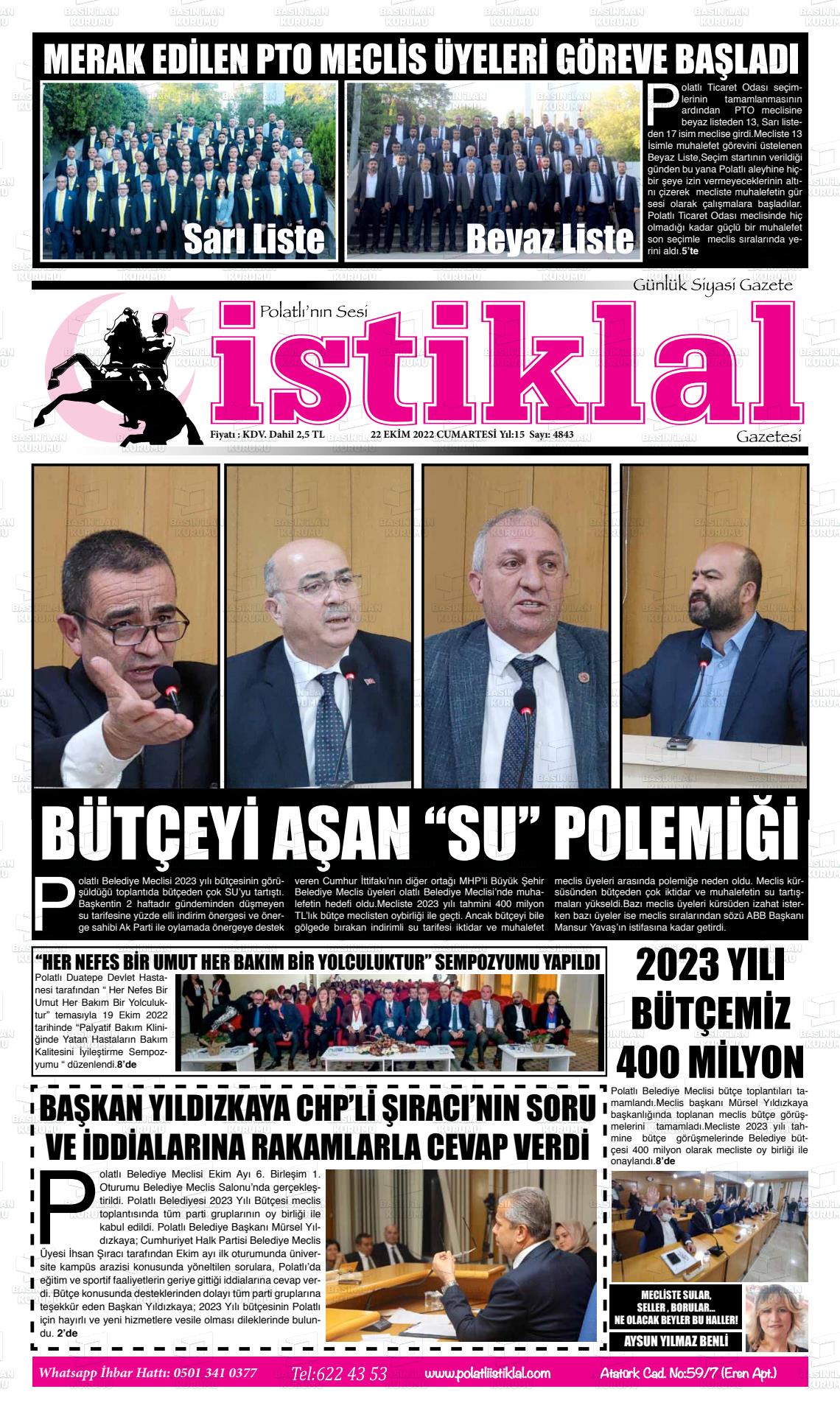 22 Ekim 2022 Polatlı İstiklal Gazete Manşeti