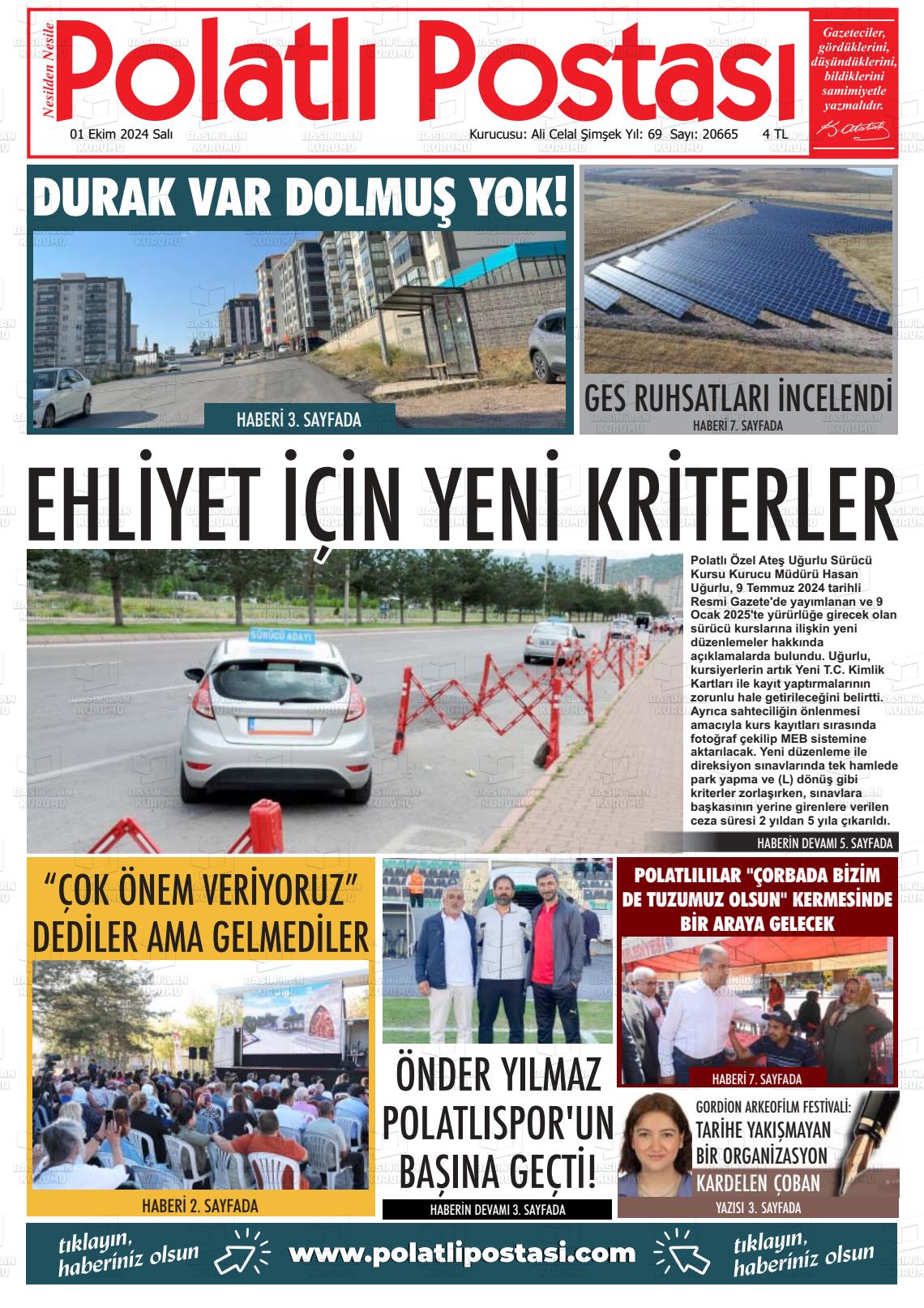 01 Ekim 2024 Polatlı Postası Gazete Manşeti