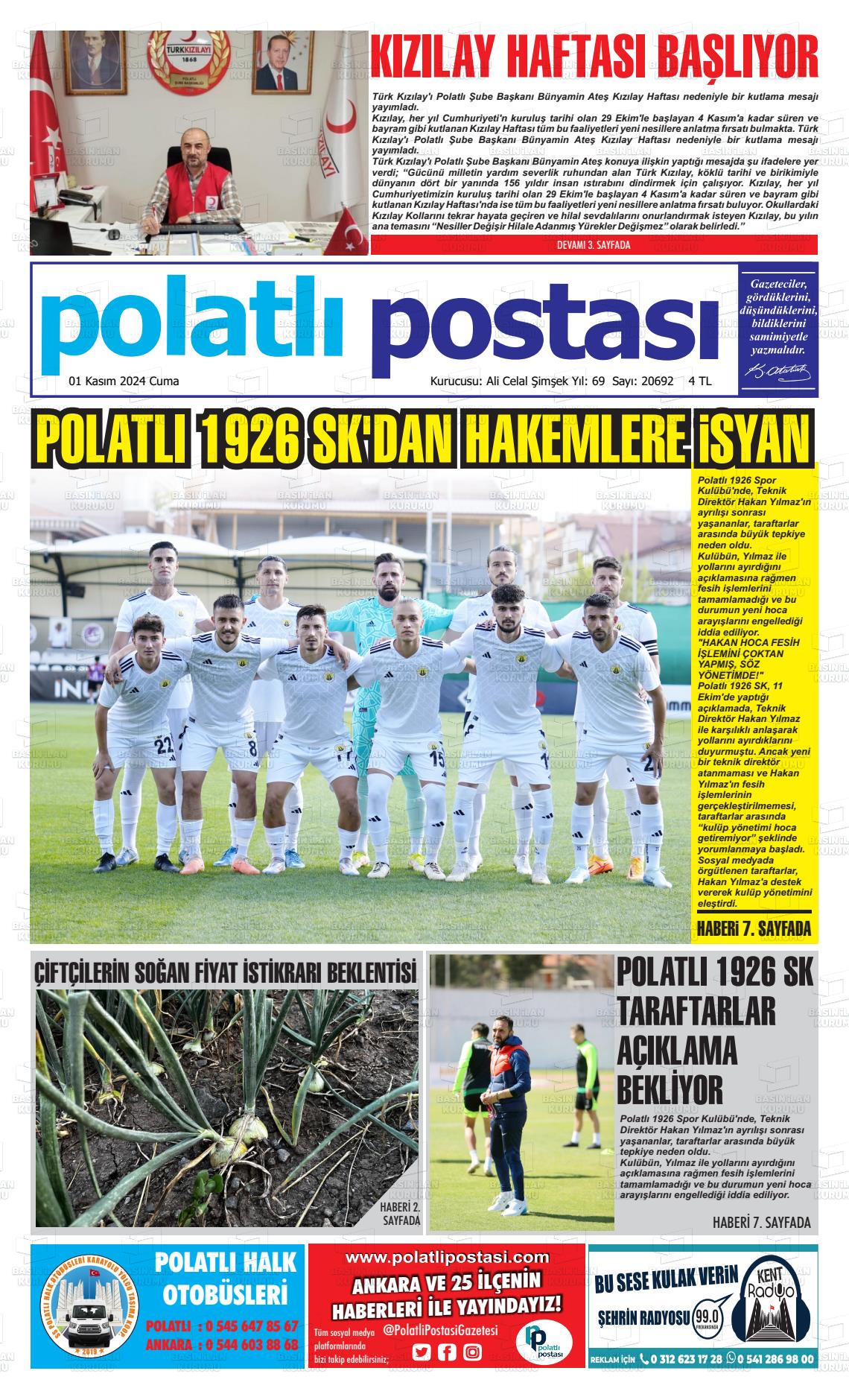 01 Kasım 2024 Polatlı Postası Gazete Manşeti